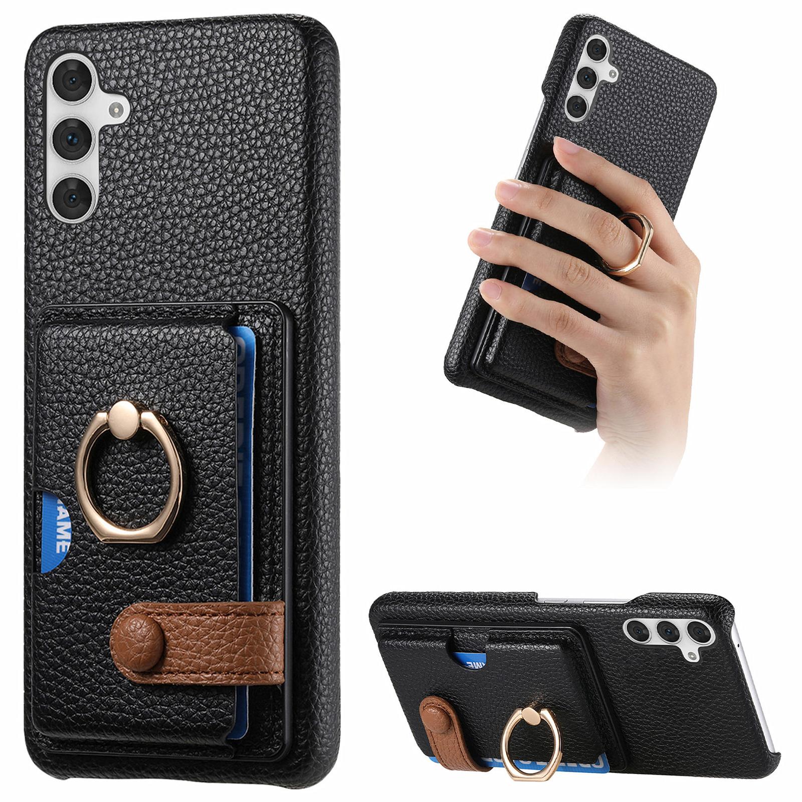 

Y2 For Samsung Galaxy A54 5G Case Ring Kickstand Leather+PC+TPU Phone Cover with Card Holder Black