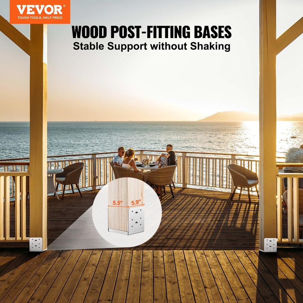 152.4x152.4 Post Base, 10Pcs Stainless Steel Adjustable Post Anchor Bracket(Internal 150 x 139.7), Adjustable Post Base for Pavilion Deck Porch