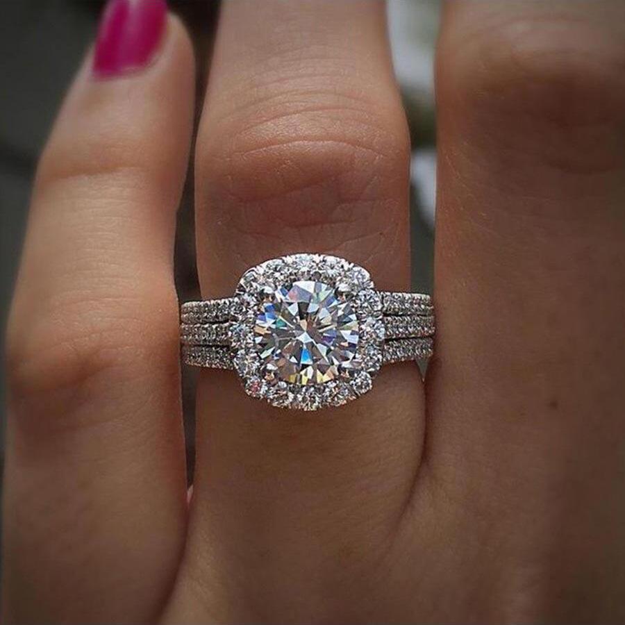 Luxury Rhinestone and Zircon Bridal Ring - Shiny Copper Inlay Fashion Jewelry Size 6