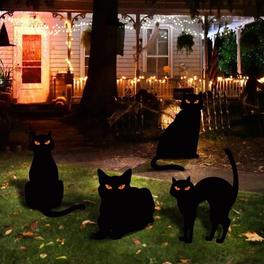 Iron Art Black Cat Yard Signs Black Outdoor Lawn Decoration for Halloween Decoration