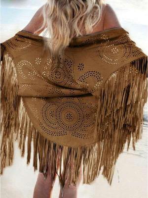 Retro Europese & Amerikaanse Suede Kwast Sjaal – Dames Stijlvolle Zomer Cape