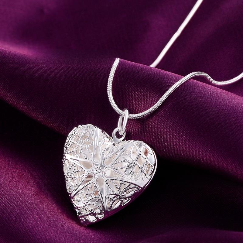 Trendy 925 Silver Heart Photo Frame Pendant Necklace