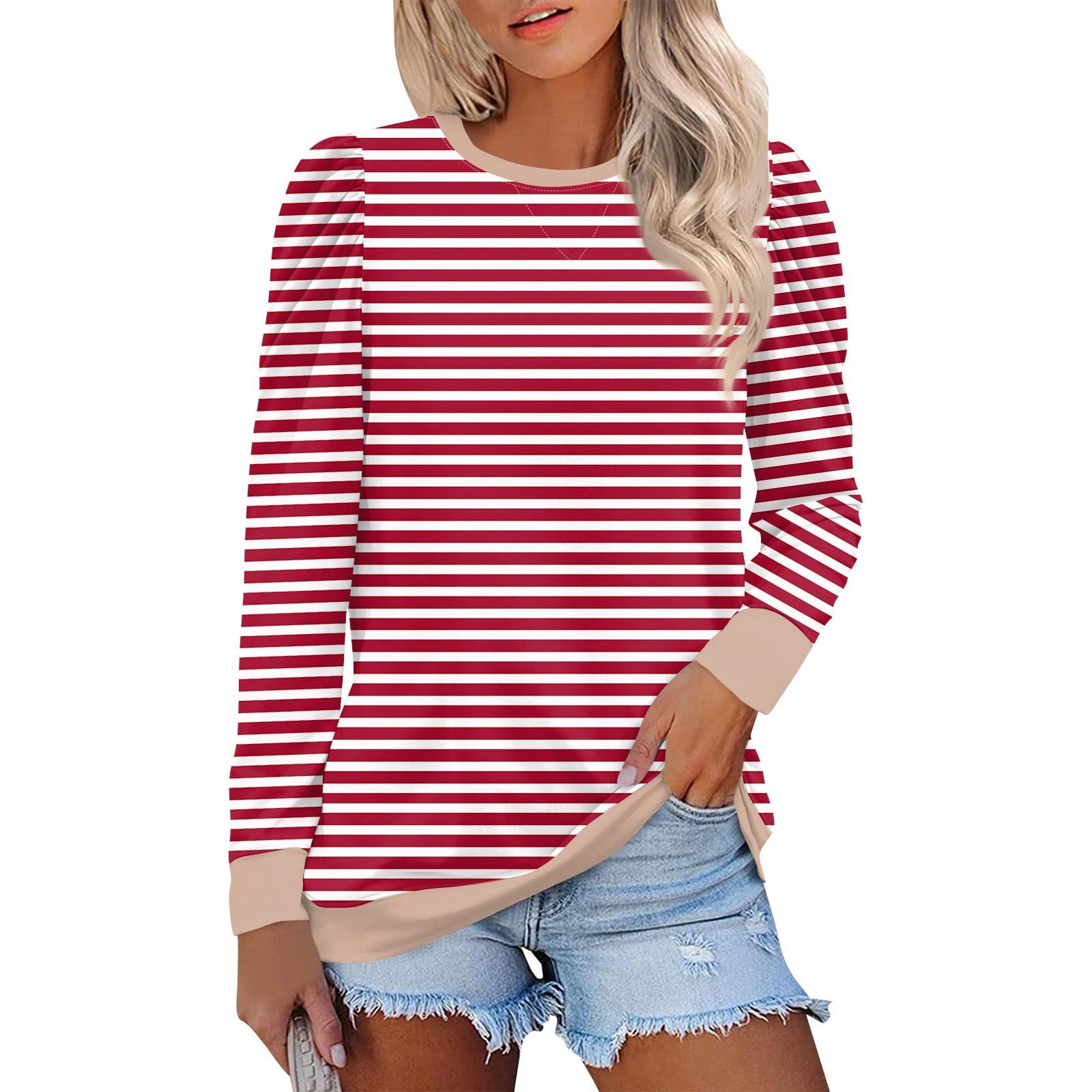 

Женский модный круглый вырез пуловер топ длинный рукав принтованный повседневный топ S красный