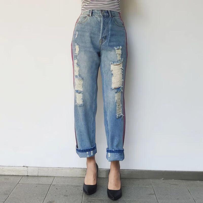 

VITABERRY Women s Pink Print Ripped Straight-Leg Jeans L