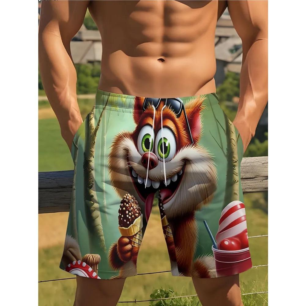 Fashionable Comfortable Plus Size Drawstring Animal Print Beach Shorts Men Colorful 3D Summer Casual Holiday Short Pants Loose Surf Swim Shorts