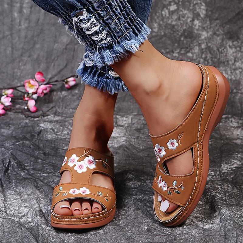 Fashion Rimocy Women's Wedges Slippers Summer 2025 Plus Size 43 Embroidery Sandals Shoes Woman Beach Casual Soft Sole Flip Flops Mujer