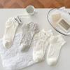 White Ankle Socks - Summer and Spring Style with Bow Ties, Short Tube Style, Multi-color Rolled Edges, Bubble-shaped Openings