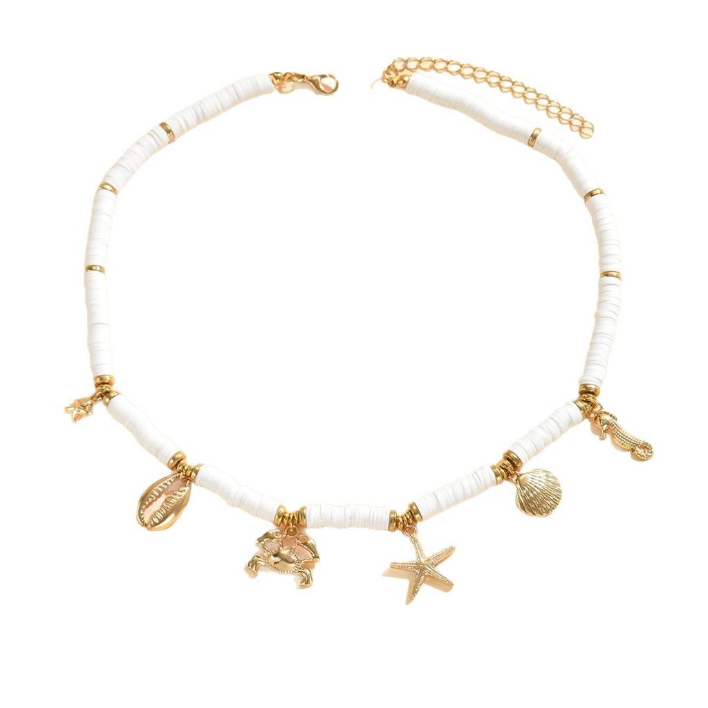 Bohemian Ocean Wind Crab Seahorse Starfish Shell Necklace Weaving Soft Pottery Summer Vacation Necklace Women