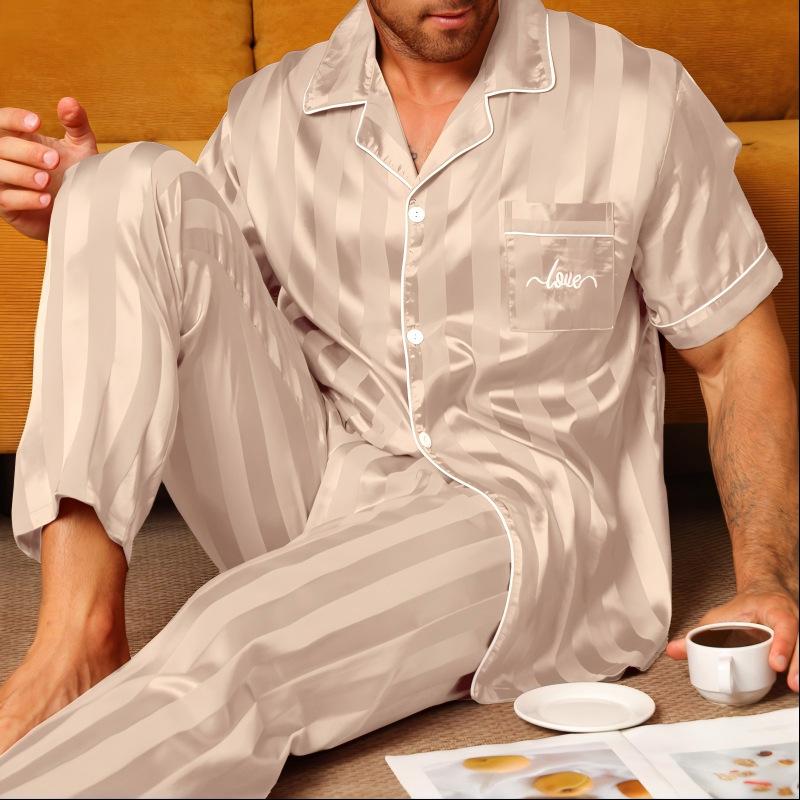 Conjunto de Pijama de Seda de Manga Corta para Hombre en Rojo