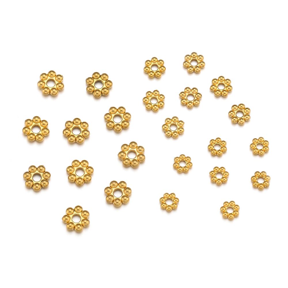 50pcs Stainless Steel Gold color Daisy Spacer Beads Mini Snowflake Spacer Charms DIY Bracelet Necklace Jewelry Making Supplies