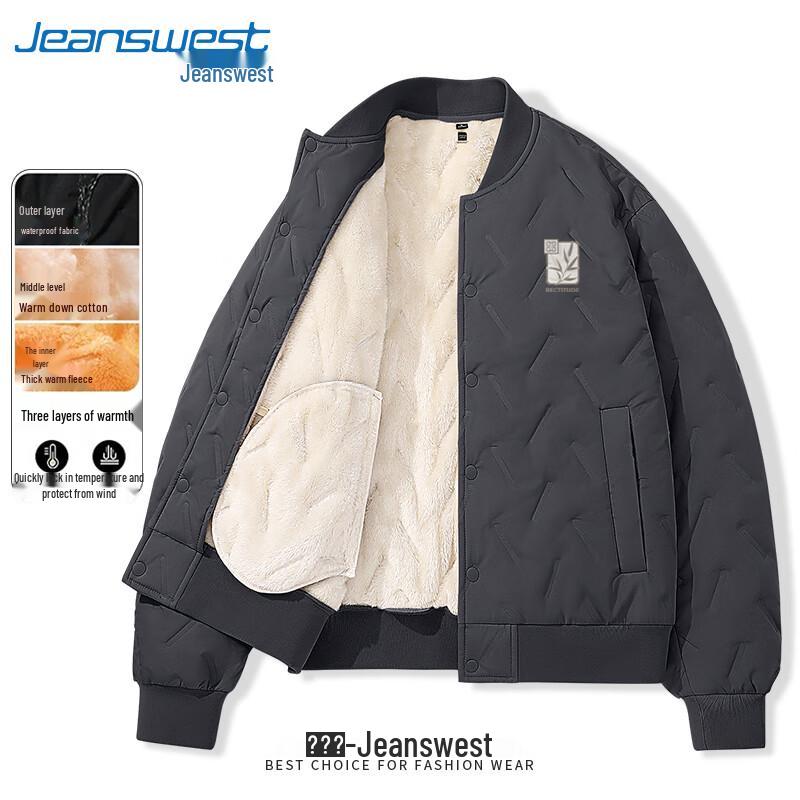 

Jeanswest Men s Thickened Plush Lined Baseball Collar Winter Jacket 3XL