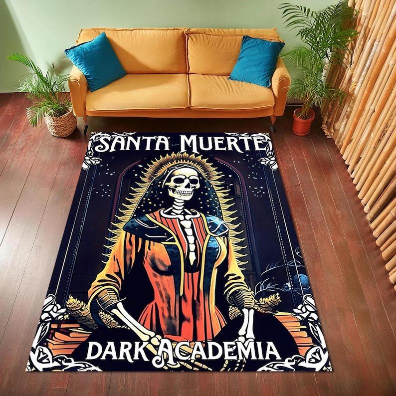 

Santa Muerte Gothic Skull Rug, Dark Academia Horror Decor Carpet, Non-Slip Washable Floor Mat for Occult Altar Halloween Party 50x80cm