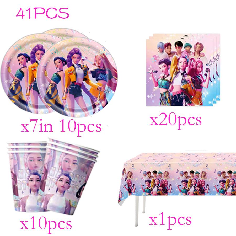 K-POP Girl Group Birthday Party Supplies For Kids Happy Birthday Banner Table Decoration Balloons Plates Cups Background Cloth