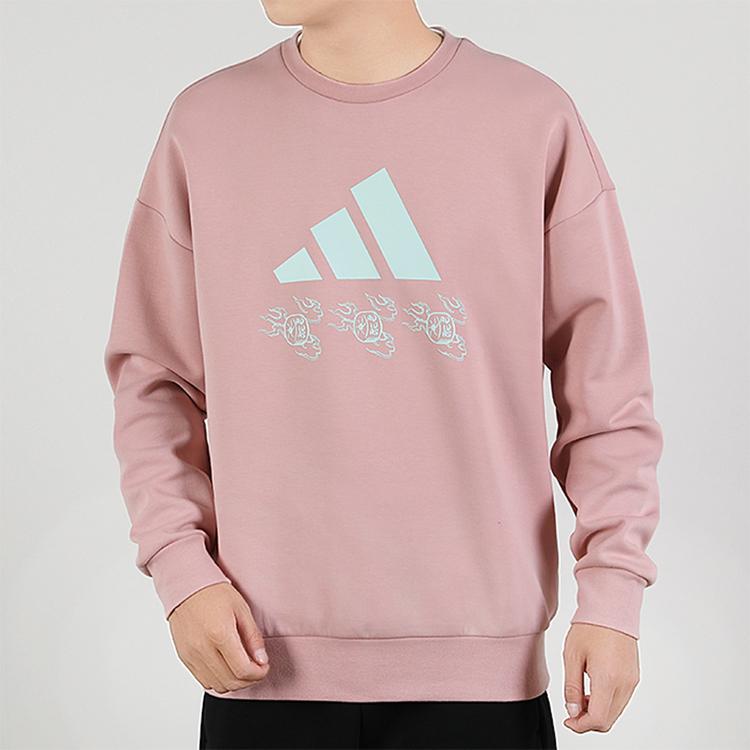 Adidas Sports Series Crew Neck Long Sleeve Sweatshirt Daily Casual Tops Men Pink GM4447
