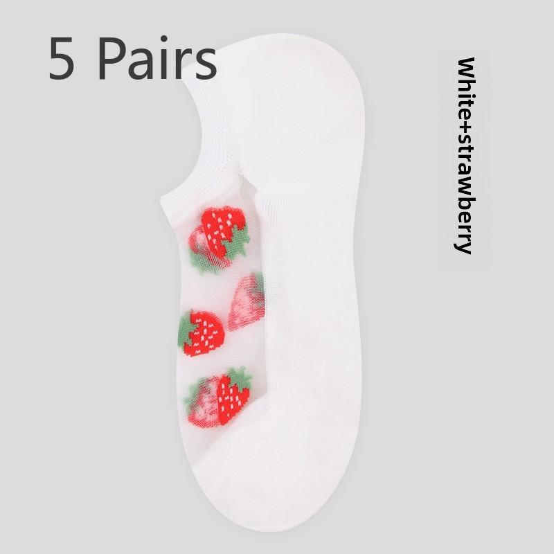 5 Paar Socken Damen Frühling Sommer Damen Socken Frucht Glasseide Atmungsaktiv Damen Unsichtbare Socken Damen Bootssocken