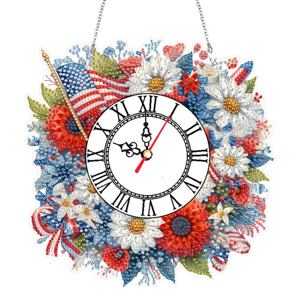 2D Flat DIY Acrylic Special Shape 5D Hanging Clock Art Craft Diamond Art Clock Pendant Kit for Living Room Decoration