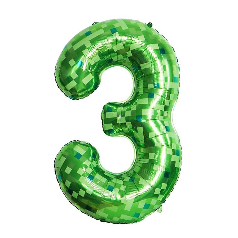 40Inch Green Mosaic Number Foil Balloon Kids Boys Game Theme Birthday Party Decoration Favors 0-9 Digital Balloon Supplies Gift