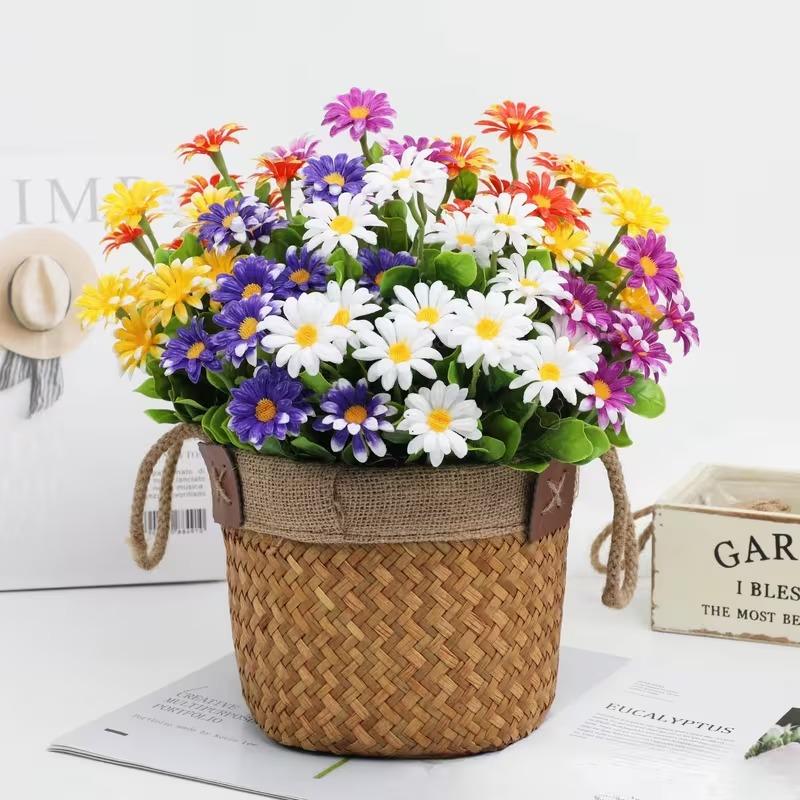 2/4/8Pcs Simulation Chrysanthemum Daisy Artificial Flowers Plastic Decorative Plants For Outdoor Garden Home Decoration