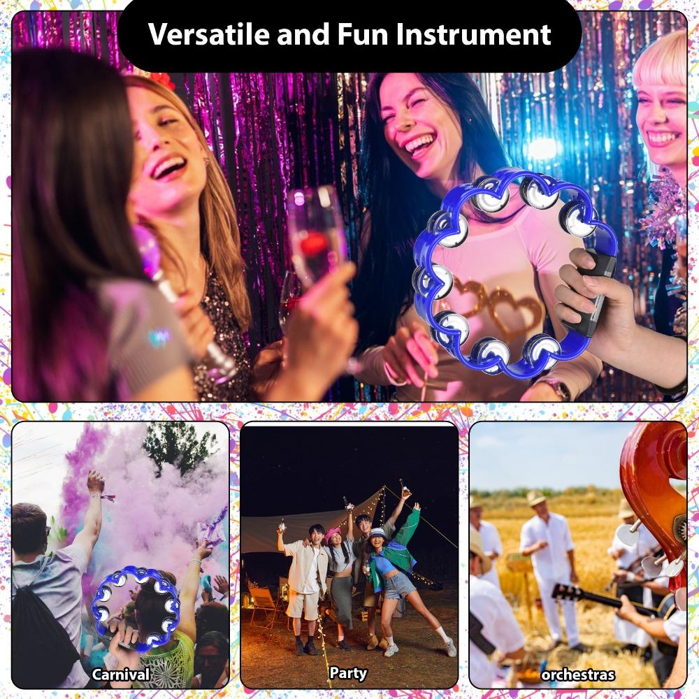 2PCS Non-Slip Grip Hand Cranked Tambourine ABS Double Row Tambourine Party Entertainment