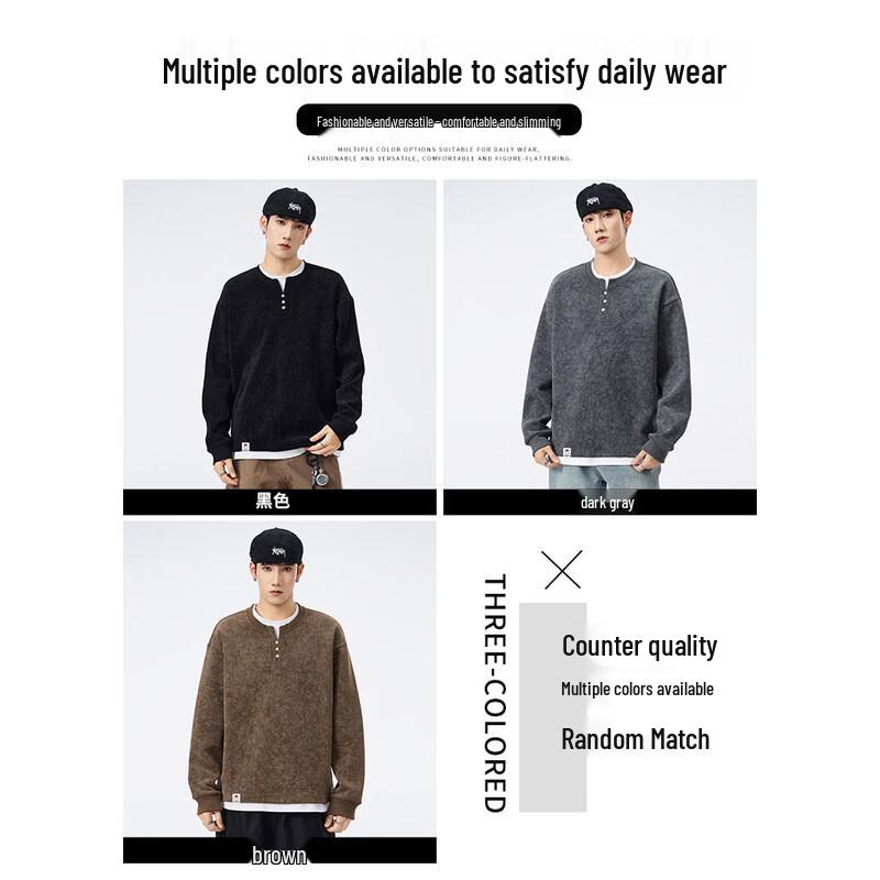 CHOCOOLATE Men's Faux Two-Piece Henley Sweatshirt