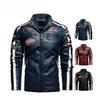 Men Motorcycle Jacket Winter Men Faux Pu Leather Jacket Casual Embroidery Coat Zipper Fleece Jacket