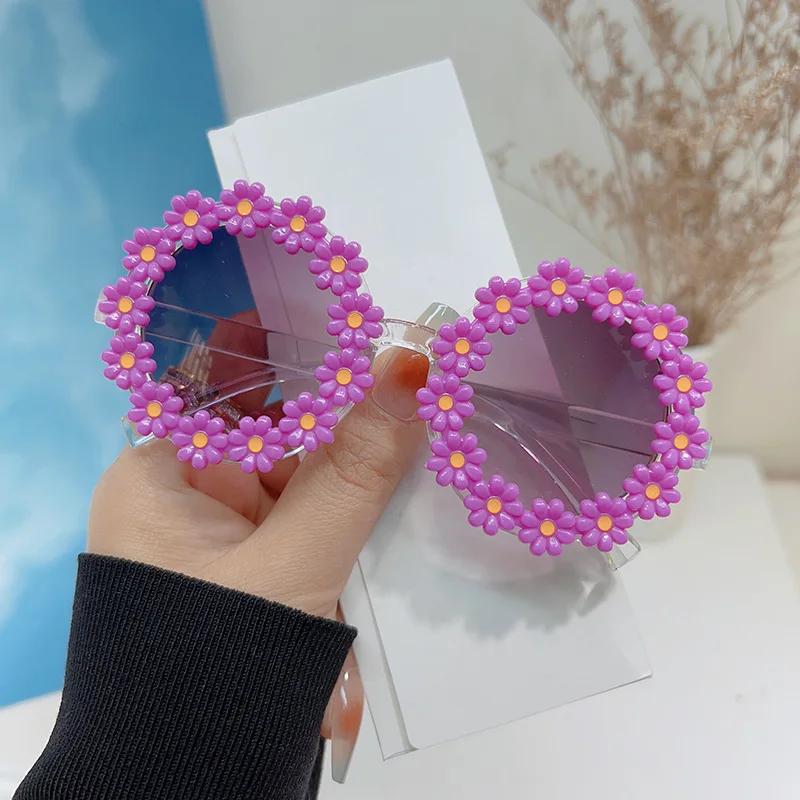 Boys Girls Cartoon Cute Flower Round Frame Sun Glasses Fashion Daisy Kids Sunglasses Children Floral Uv400 Shades Eyewear