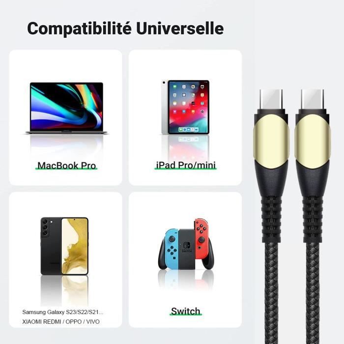 Chargeur - noir - 25w - usb-c - compatible iphone 15/16 - câble 60w inclus