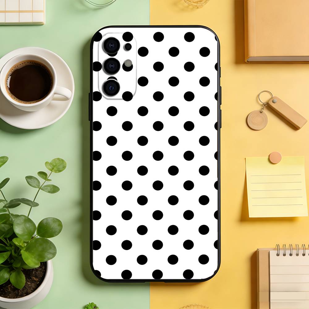 Classic Polka Dot Pattern Phone Case Black Silicone Soft For Samsung S25,S24,S21,S22,S23,S30,Ultra,S20,Plus,Fe,Lite