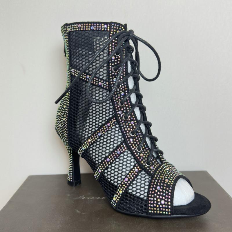 Fashion Water Diamond Hollow Out Fish Mouth Cross Strap Cool Boots European American Women 8cm High Heels Jazz Dance Latin Dance Sandals