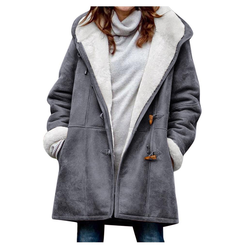 Damen Wintermantel Mittellang Gefüttert Warm Schwere Jacken Verdickte Winddichte Oberbekleidung Mit Fleece-Kapuze