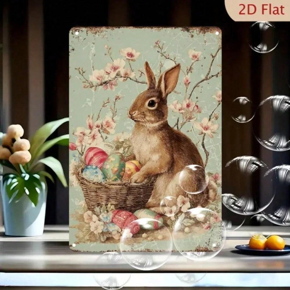 Metal Wall Art Easter Bunny Vintage Poster For Living Room