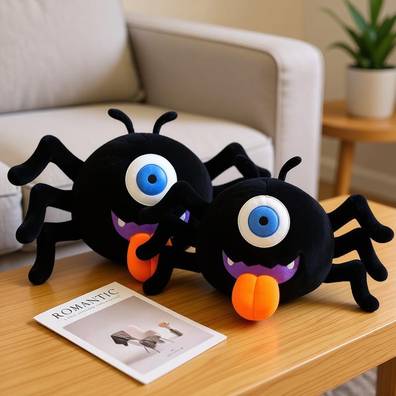 25/30CM Kawaii One Eyed Black Spider Plush Toy Soft Stuffed Doll Funny Prank Prop Goofy Animal Kids Boy Girl Birthday Gift Decor