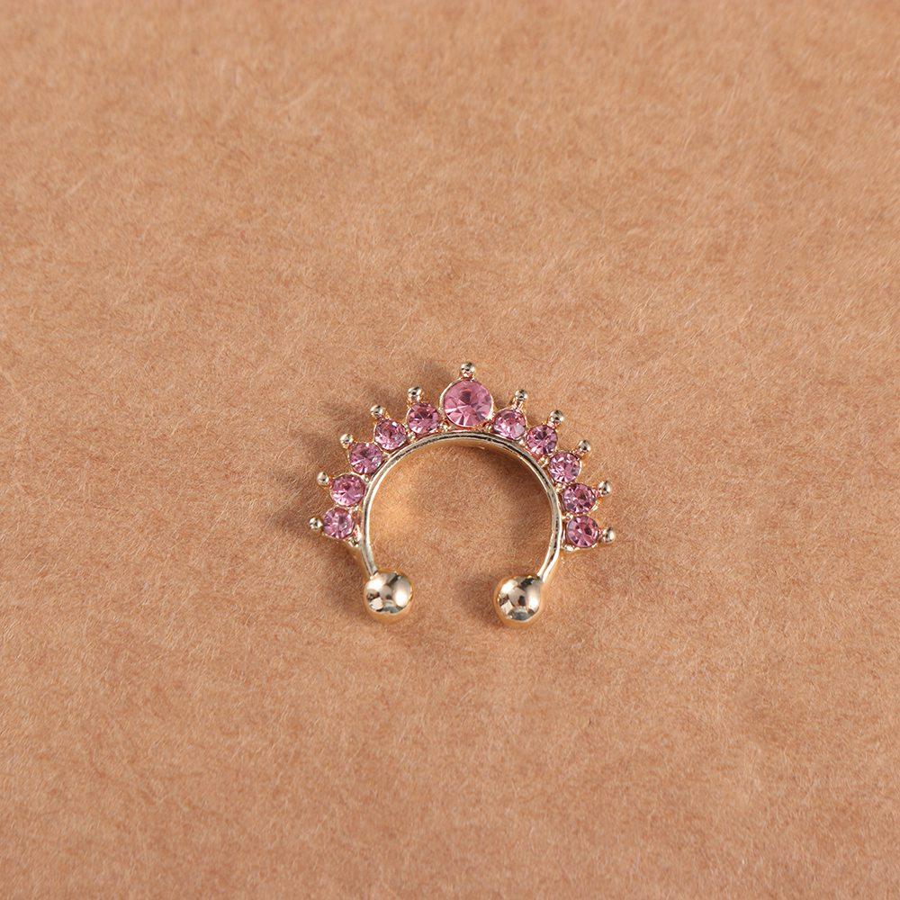 Cool Unisex Punk Rhinestone U Shape Geometric Nose Stud Fake Nose Ring Bear Nose Cuff Body Jewelry