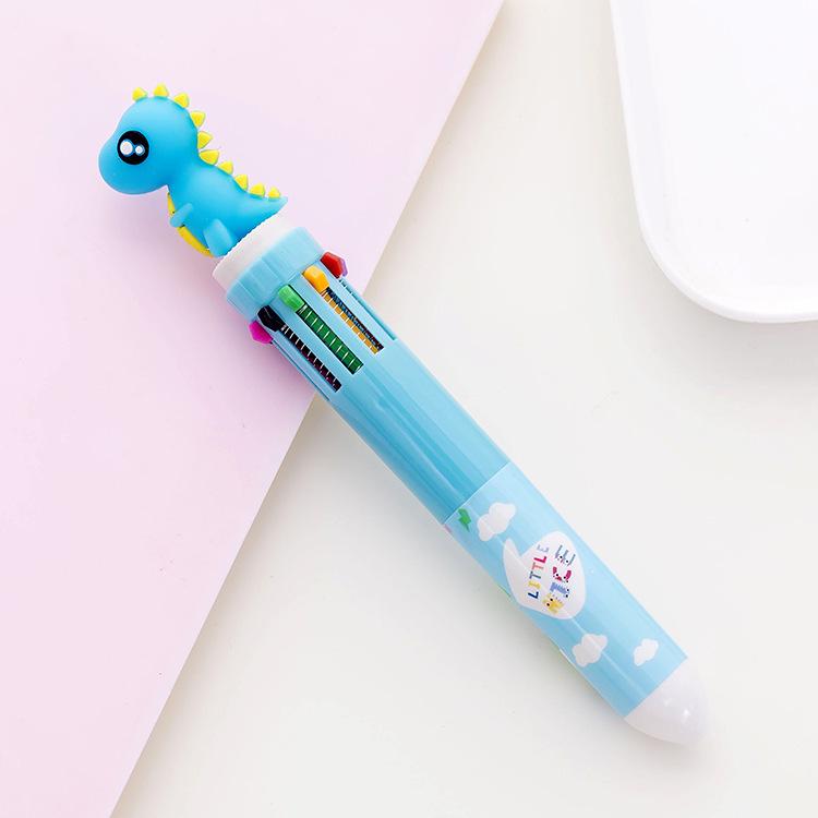 Korean Cartoon Dinosaur & Hippo 10-Color Multifunctional Ballpoint Pen for Students