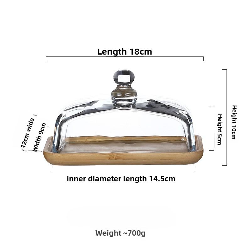 Wooden Square Cake Tray Bamboo and Glass Butter Dish Snack Display Tray Dessert Table Decoration with Glass Cover