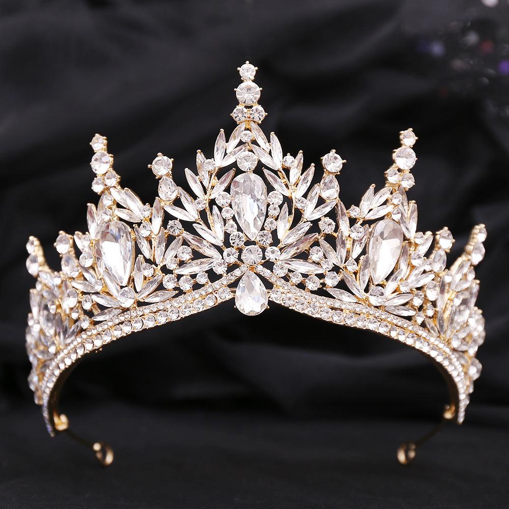 Baroque Luxury Big Water Drop Crystal Opal Tiara For Women Girls Wedding Bridal Birthday Party Crown Hair Dress Accessory