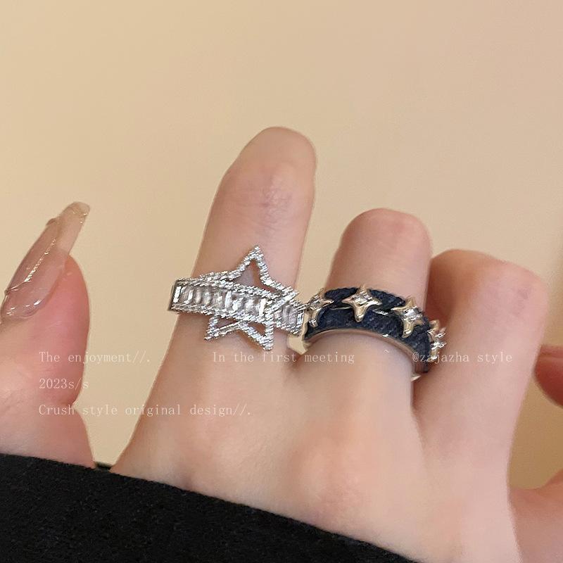 Star Zircon Open Ring Women's Autumn and Winter Light Luxury High-end Sense Fashion Personality Versatile Niche Design Couple Ring