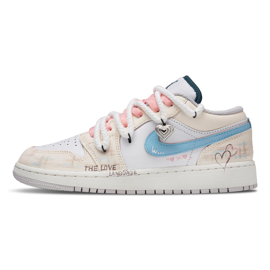 Jordan Air Jordan 1 Love Confession Abrasion Resistant Abrasion Resistant Low Top Vintage Basketball Shoes Unisex FQ7687-300(Team864-)