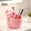 Playful Desk Decoration 3D Printed Cute Piggy Storage Pot, Cartoon Pig Shaped Pen Holder, Makeup Brush Cup for Vanity Organizer, Multifunctional