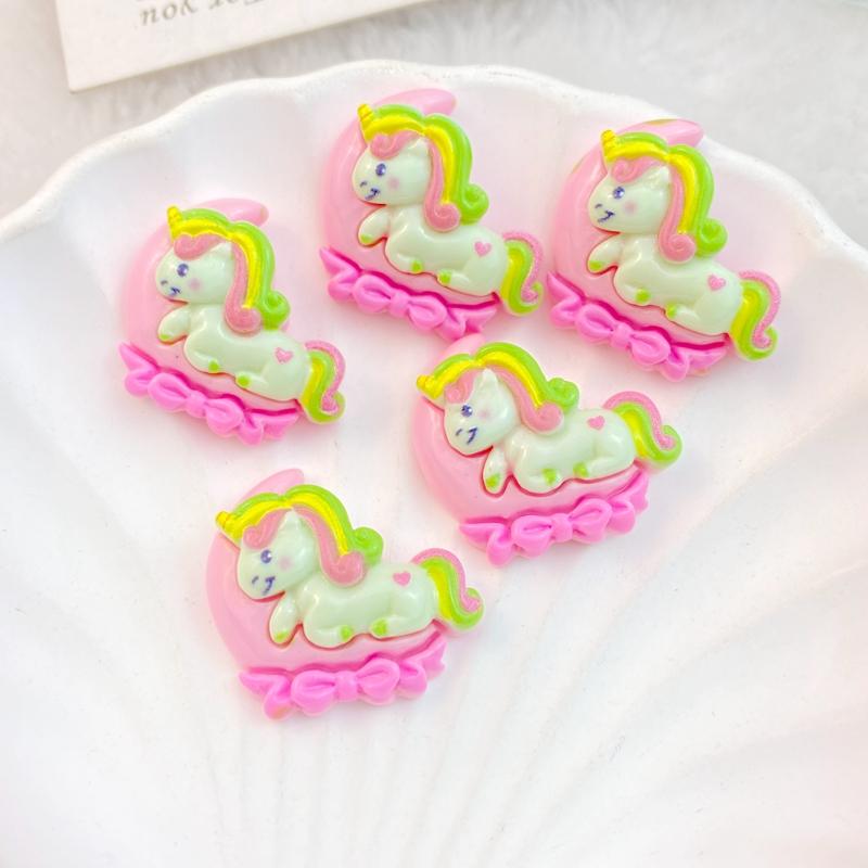 10Pcs New Cute Cartoon Rainbow Unicorn Series Flat Back Ornament Jewelry Bows Accessories
