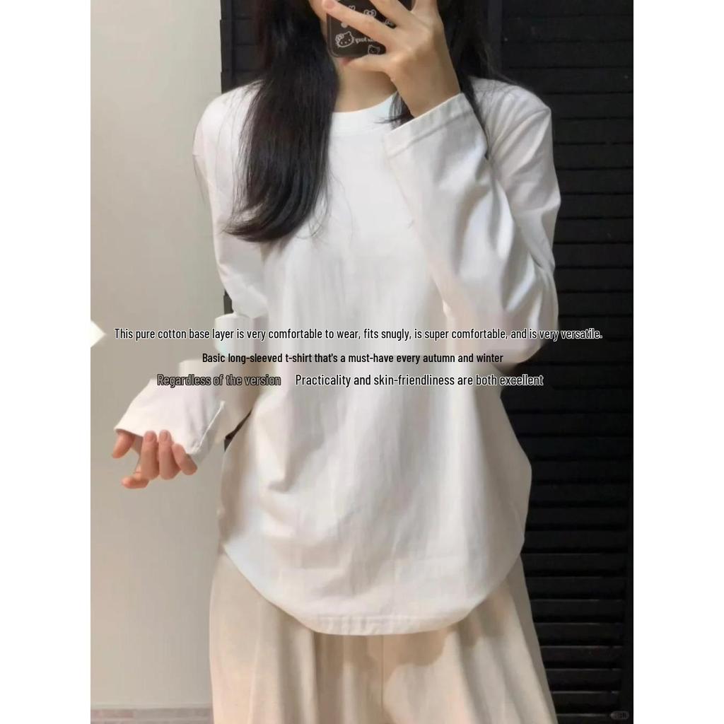 Unisex Solid Color Thickened Round Neck Long Sleeve T-shirt for Autumn/Winter