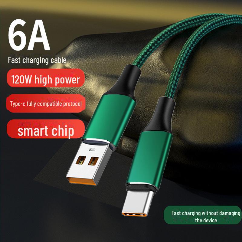 

Кабель для быстрой зарядки USB-C мощностью 120 Вт для Huawei, VIVO, Xiaomi, OPPO с поддержкой быстрой зарядки 6 А 0.5m, dual straight head зелёный
