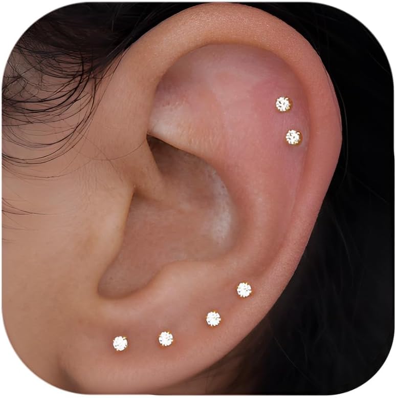 5-10 Paar Zirkonia Ohrringe für Damen Empfindliche Ohren Hypoallergen Chirurgenstahl Ohrstecker für Mehrfachpiercing brown