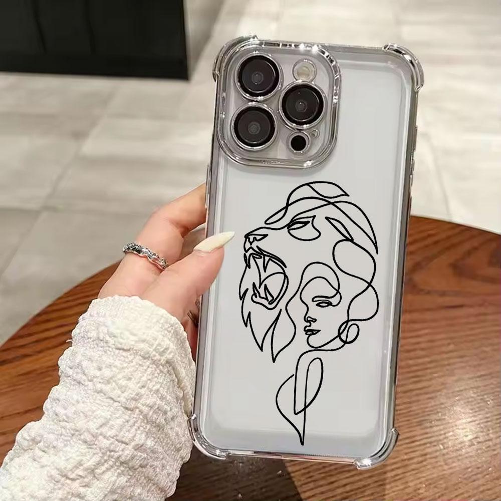 Animal Woman Girl Face Line Funda For iPhone 17 Pro 16 15 14 13 12 11 Pro Max Case 17 Plus 17E 16E 17Air Silicone Phone Cover