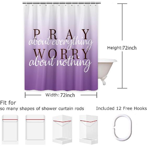 Wathon Purple Shower Curtain, Lilac Purple Shower Curtains for Bathroom with Inspirational Quotes, Cloth Fabric Bathroom Decor Set with Hooks Modern