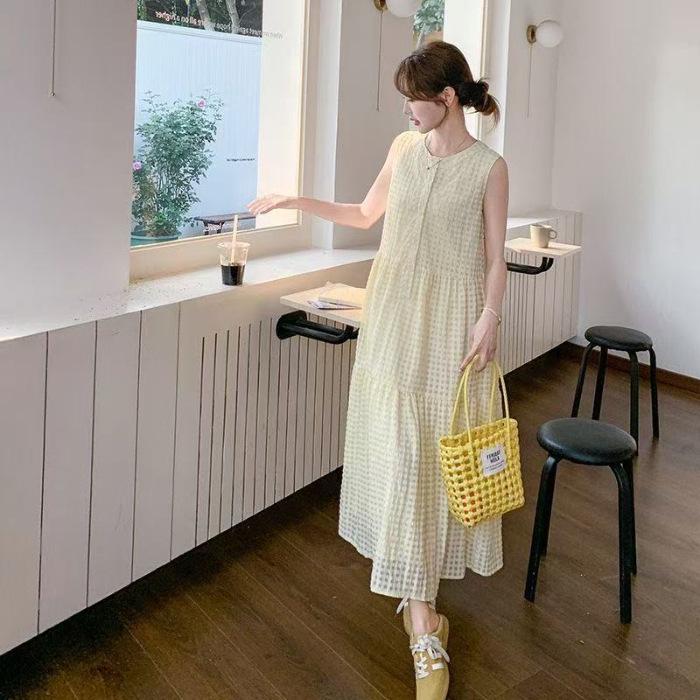 Summer Sleeveless Plaid Dress Women's 2026 New Thin A-word Skirt Casual Commuter Vacation Style Skirt