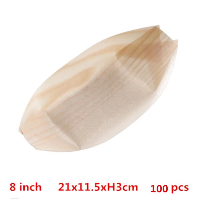 50 100pcs Natural bamboo Disposable Kayak sushi Wood Boat Salad Dessert Pine cake Boat Snack Bowl mat sushi plate tray onigiri