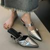 Fashion Women's Heeled Sandals High End Belt Buckle Slippers Summer  Pointed Toe Silver Party Shoes Fashion Womens Pumps Shoes Tacones