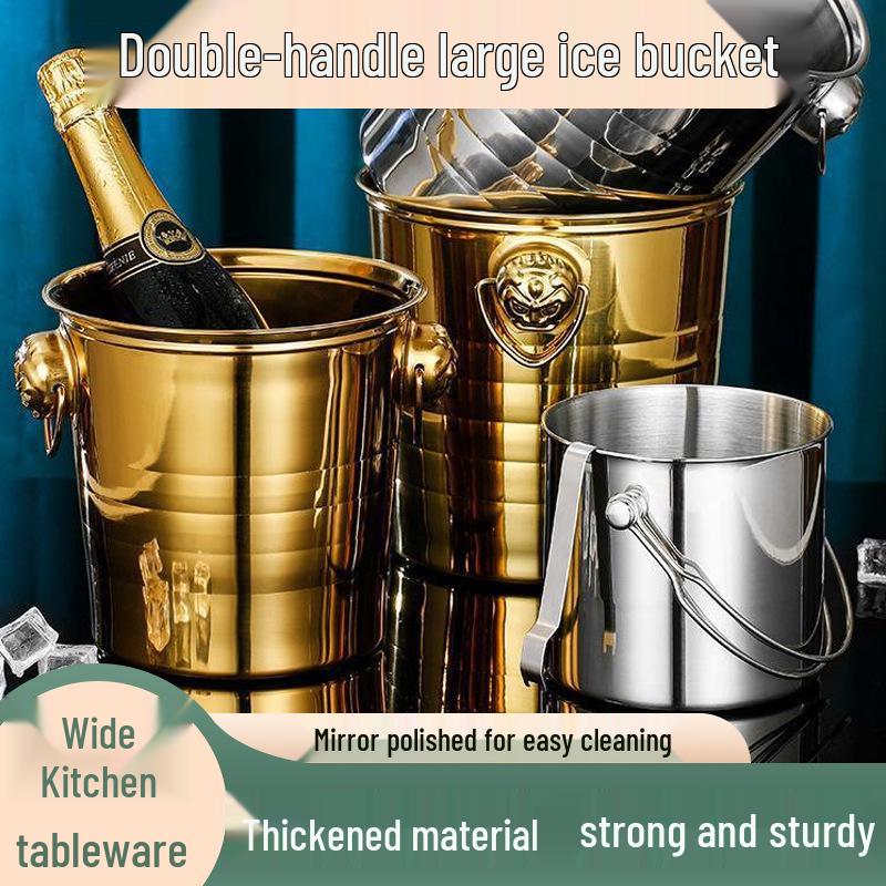 Stainless Steel Gold Ice Bucket with Creative Handle for Champagne, Beer, and Wine