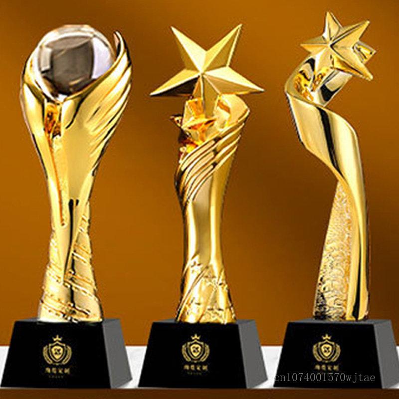 Customized Gold-plating Resin Trophy Award Souvenir, Excellent Character, Home Decoration, Creative, Crystal Base, Engraving 1Pc